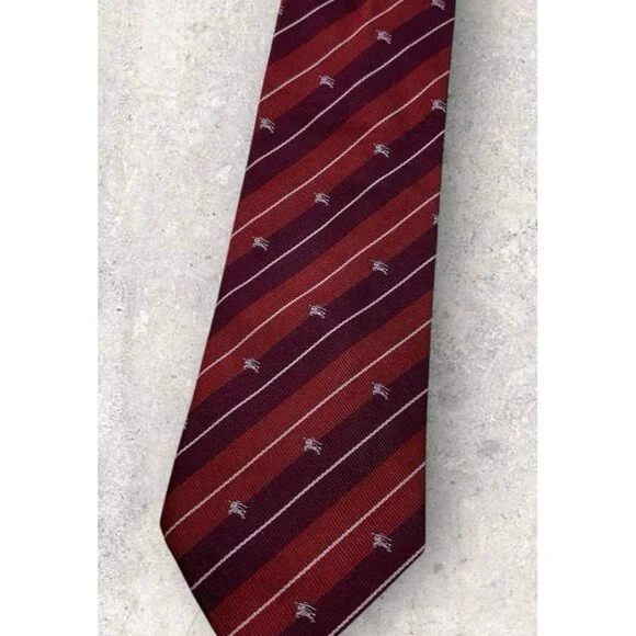 BURBERRY Silk Tie ITALY Burgundy Striped Monogram Logo W:3.8" EUC - Picture 6 of 6